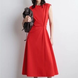 COS Red Twisted Waist Sleeveless Midi Dress Size S 1099472009